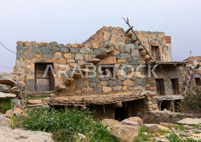 Old houses built in stones in heritage village, Asir province, Al Olayan, Saudi Arabia