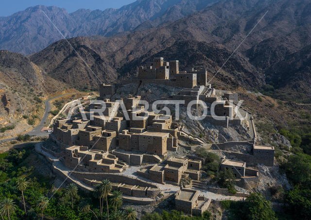 Dhee Ayn marble village aerial view, Al-Bahah region, Al Mukhwah, Saudi Arabia