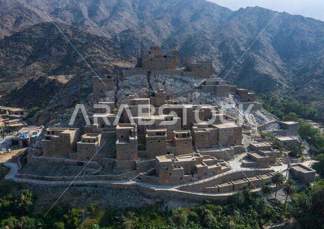 Dhee Ayn marble village aerial view, Al-Bahah region, Al Mukhwah, Saudi Arabia
