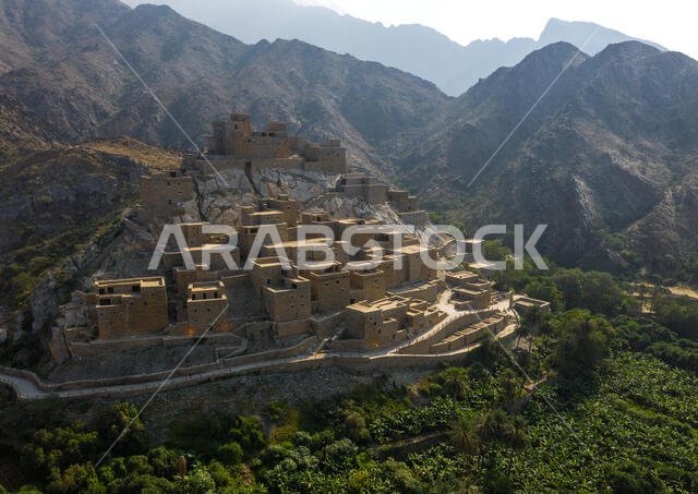 Dhee Ayn marble village aerial view, Al-Bahah region, Al Mukhwah, Saudi Arabia