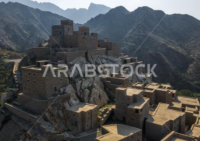 Dhee Ayn marble village aerial view, Al-Bahah region, Al Mukhwah, Saudi Arabia