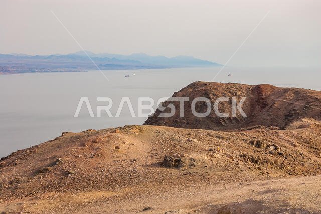 Amazing panoramic view on Red Sea, Jordan, Saudi Arabia from the Mountain or Har Cfachot in Eilat ,Israel