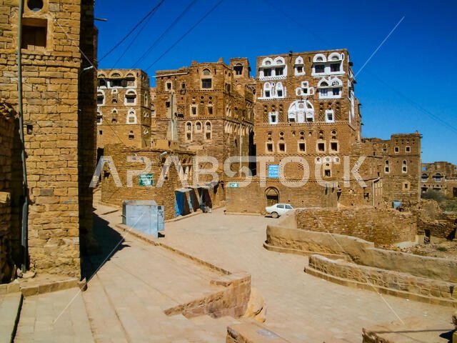 City of Sana'a, streets and buildings of the city in Yemen, sights and architecture of the Middle East.