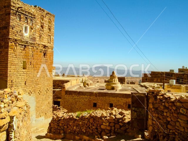 City of Sana'a, streets and buildings of the city in Yemen, sights and architecture of the Middle East.