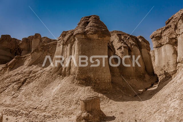 Sandstone formations around Al Khobar Caves (Jebel Qarah), Al Hofuf, Saudi Arabia