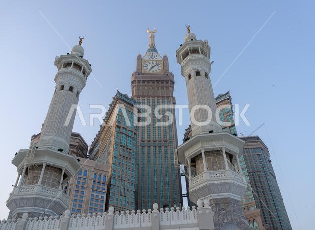 Skyline with Abraj Al Bait (Royal Clock Tower Makkah) in Mecca, Saudi Arabia.