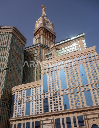 Skyline with Abraj Al Bait (Royal Clock Tower Makkah) in Mecca, Saudi Arabia.