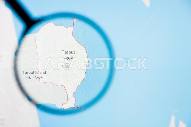 Tarut city in Saudi Arabia visualization illustrative concept on screen through magnifying glass