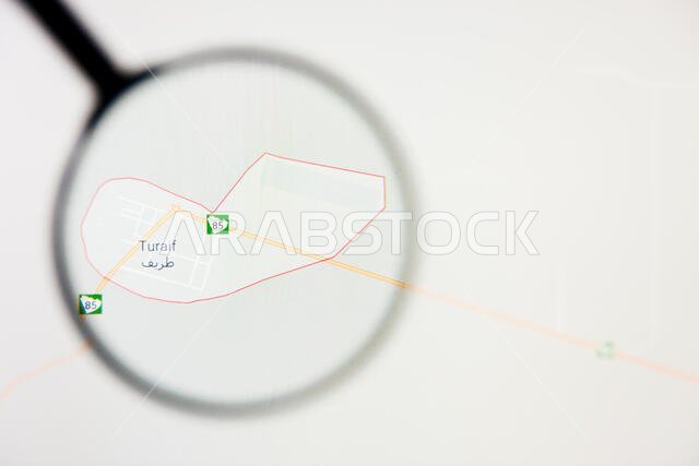 Turaif city in Saudi Arabia visualization illustrative concept on screen through magnifying glass