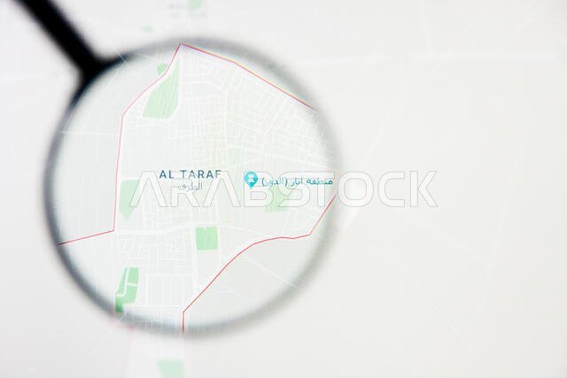 في مدينة طرف بالمملكة العربية السعودية، تصور توضيحي للمفهوم على الشاشة من خلال عدسة مكبرة في مدينة طرف بالمملكة العربية السعودية، تصور توضيحي للمفهوم على الشاشة من خلال عدسة مكبرة