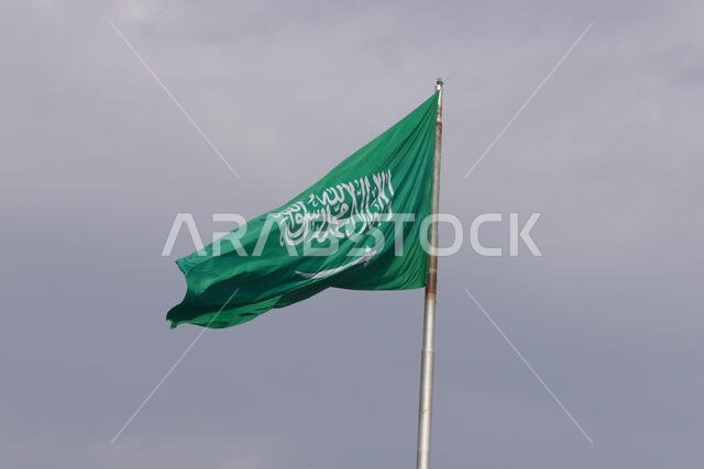 علم المملكة العربية السعودية على سارية العلم
