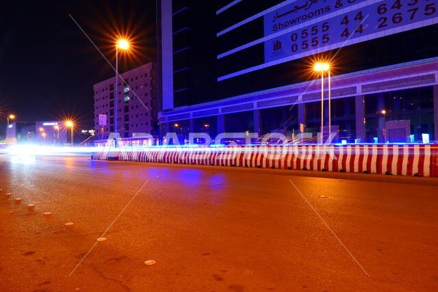 The famous Olaya Street at night with many traffic in Riyadh, Saudi Arabia