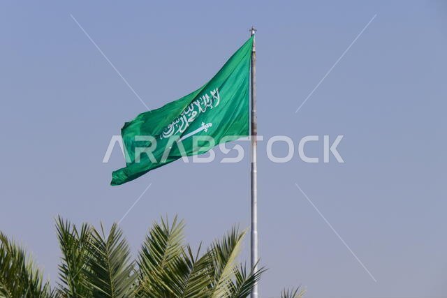 علم المملكة العربية السعودية يرفرف على سارية العلم