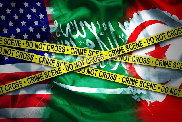 أعلام ثلاث دول تربط مسرح الجريمة. قضية مقتل صحفي سعودي لجأ إلى الولايات المتحدة الأمريكية، قُتل داخل سفارة المملكة العربية السعودية. 