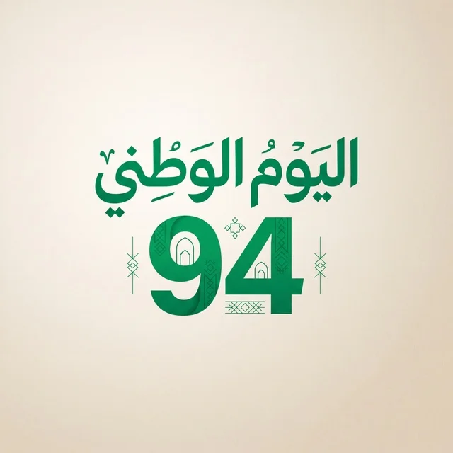 شعار اليوم الوطني السعودي 94 بالخط العربي الأخضر