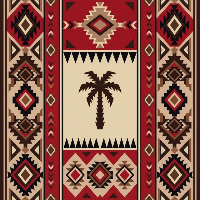 Geometric Tribal Pattern with Palm Tree Silhouette