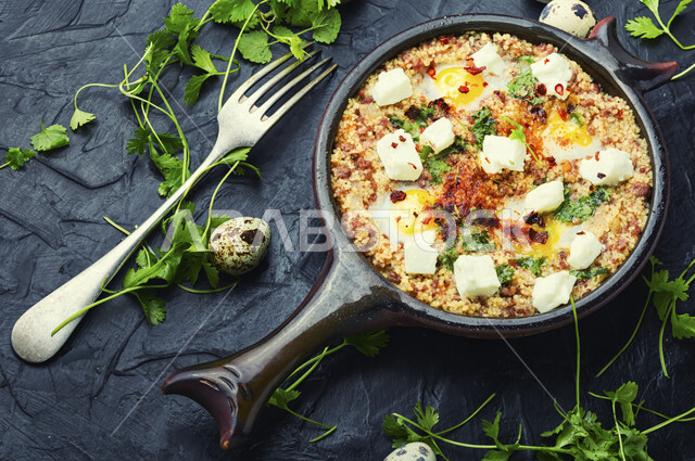 A close-up of the delicious Shakshuka dish, breakfast, Arabic dishes, traditional dishes, delicious recipes and dishes, delicious and delicious meals, oriental restaurants, restaurants for oriental Arabic food