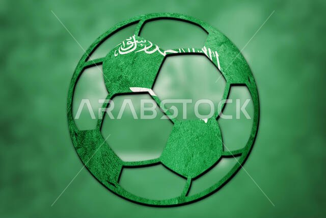 كرة قدم تحمل علم المملكة العربية السعودية. كرة قدم سعودية.