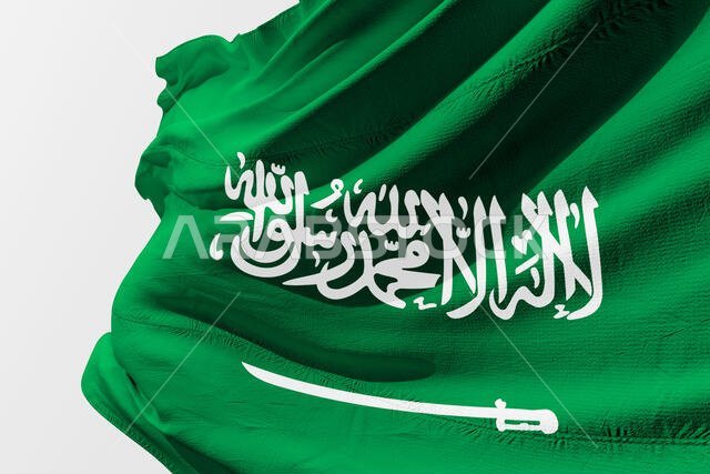 علم المملكة العربية السعودية المعزول يرفرف - صورة ثلاثية الأبعاد واقعية لعلم المملكة العربية السعودية