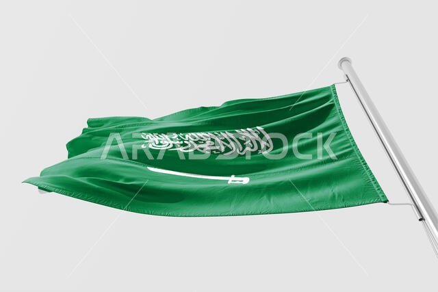 علم المملكة العربية السعودية المعزول يرفرف - صورة ثلاثية الأبعاد واقعية لعلم المملكة العربية السعودية