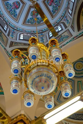Interior lighting inside Nabawi mosque in Medina Saudi Arabia.