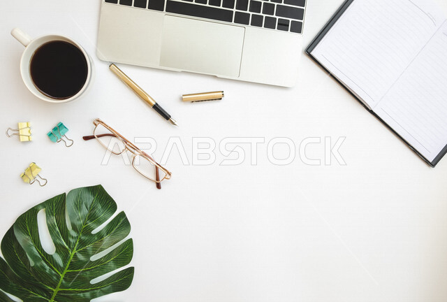 A group of modern technical devices on the office table, the development of technology and technology, computers and tablets on the office table, companies and offices, office table, office background, office work environment, office freelance work, work 