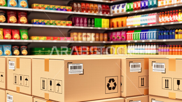 مجموعه من المواد الغذائيه المختلفه في أرفف السوبرماركت, محلات تجاريه, التبضع داخل السوبرماركت ، شراء الاحتياجات المنزلية ، السلع والمواد الغذائية المختلفة ، مستلزمات المستهلك, عروض وتخفيضات