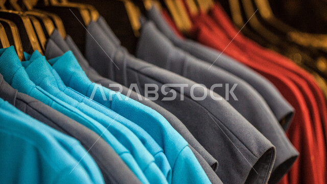 مجموعه من الملابس المختلفه في أحد المتاجر, محلات تجاريه, التبضع و شراء الاحتياجات الشخصيه ، مستلزمات المستهلك, عروض وتخفيضات, متجر ملابس, دولاب ملابس