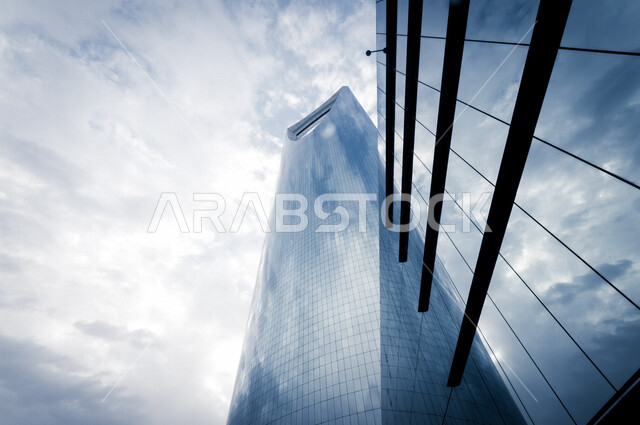 A view from the bottom corner of the Kingdom Tower in Riyadh, Saudi Arabia, Towers and skyscrapers, Architectural Art, Famous Landmarks, Kingdom Tower
