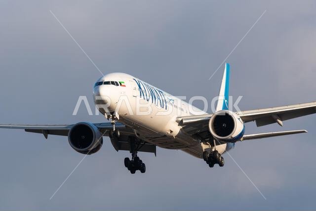 Gulf Air Boeing plane landing at London's Heathrow Airport. London ...