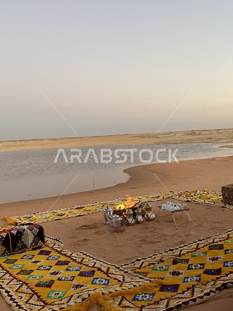 رحله بريه في الصحراء, أجواء بريه ممتعه, نزهه بريه امام البحيره, الإستمتاع بمنظر الغروب في البر, السياحه في السعوديه