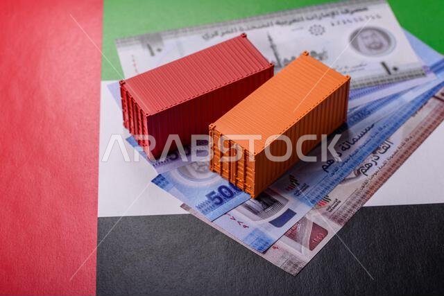 Bahrain flag depicted on metal doors of shipping cargo container ...