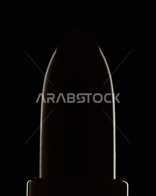 Red Lip Pencil Silhouette Lipstick Pencil Women Beauty Product Promotion Lipstick Cosmetics Black Background
