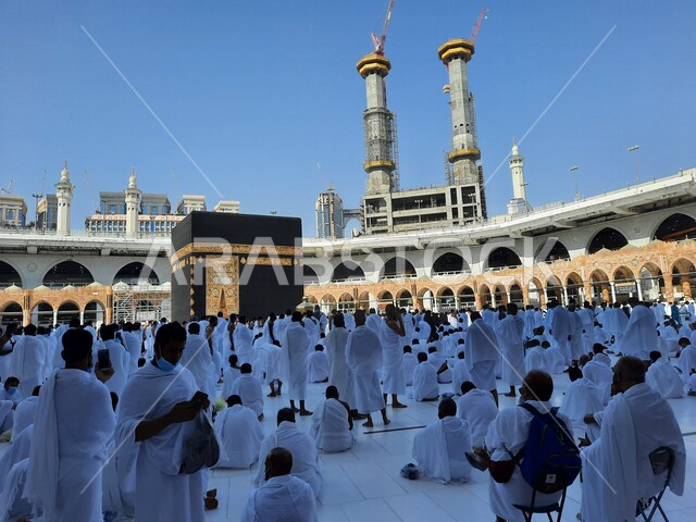 A picture of the Kaaba in Mecca, Saudi Arabia, performing Hajj and Umrah, circumambulating the Kaaba, worshiping and getting closer to God, Islamic religious landmarks in Saudi Arabia