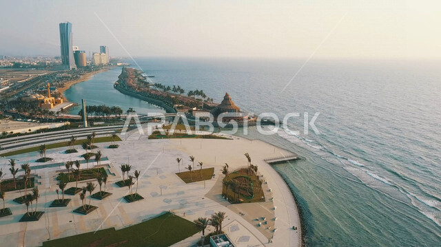 صورة جوية من الاعلى لمدينة جدة في المملكة العربية السعودية، واجهة روشن البحرية، كورنيش جده الشمالي، الابراج وناطحات السحاب، معالم جدة، جمال مدينة جدة، السياحة في السعودية