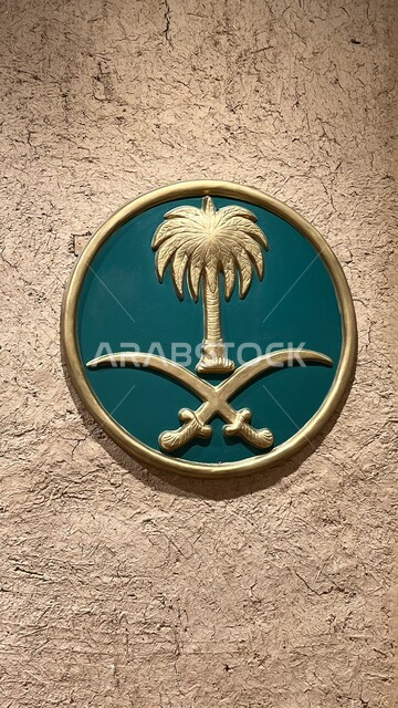 شعار المملكة العربية السعودية معلقة على الحائط ، اليوم الوطني السعودي