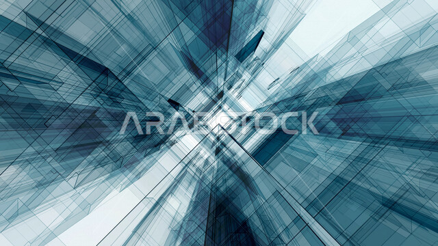 خلفية ثلاثية الأبعاد، انعكاسات مرئية ، خلفية حركة مستقبلية عالية التقنية ، نفق خيال علمي ثري دي ، رسم فني تجريدي للشكل المعماري