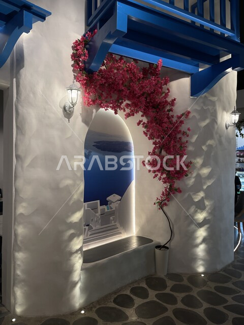 A picture from the inside, one of the luxury restaurants in the Kingdom of Saudi Arabia, a restaurant table, wonderful and quiet sessions, interior sessions with elegant designs, distinctive designs and decorations, tourist places, cafes and restaurants i