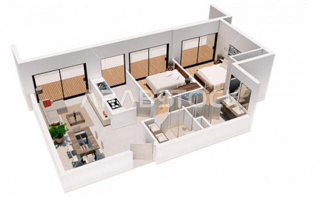 مخطط ثلاثي الأبعاد لشقة سكنية بتصاميم عصرية  جذابة، ديكورات رائعة، أثاث منزلي راقي، تصاميم فخمة و جميلة، شقق سكنية سياحية، أوتيل ، فنادق فاخرة، شقة داخلية فاخرة مفروشة، تصميم معماري هندسي حديث