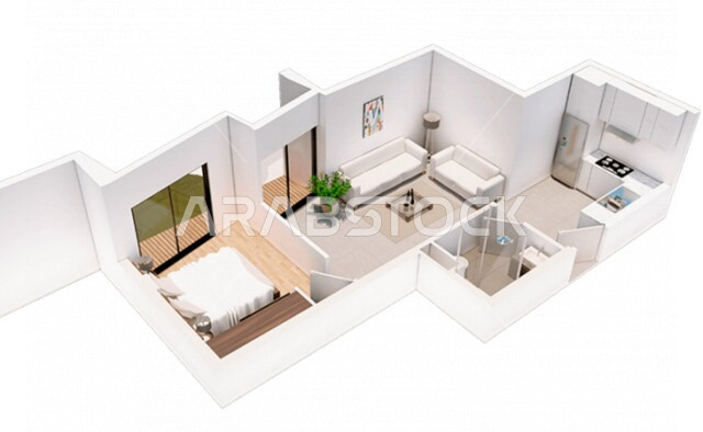 Three-dimensional plan of a residential apartment with attractive modern designs, wonderful decorations, high-end home furniture, luxurious and beautiful designs, tourist apartments, hotels, luxury hotels, luxurious furnished interior apartment, modern ar