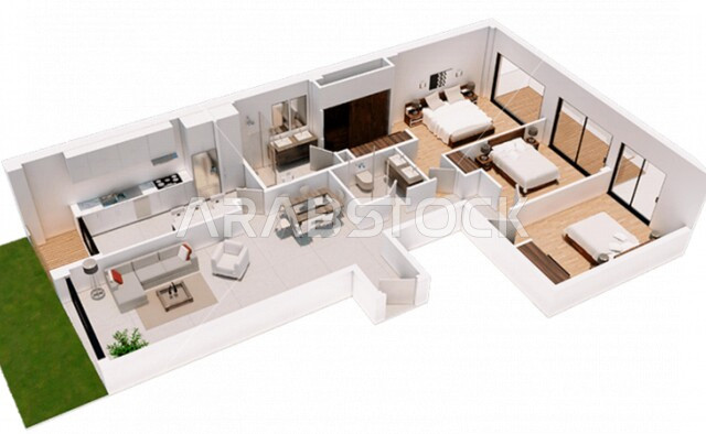 مخطط ثلاثي الأبعاد لشقة سكنية بتصاميم عصرية  جذابة، ديكورات رائعة، أثاث منزلي راقي، تصاميم فخمة و جميلة، شقق سكنية سياحية، أوتيل ، فنادق فاخرة، شقة داخلية فاخرة مفروشة، تصميم معماري هندسي حديث