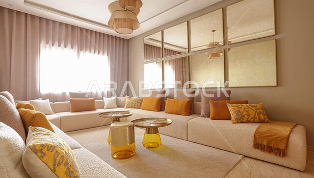 Living room with modern and attractive designs, wonderful decorations, high-end home furniture, wonderful and beautiful designs, modern wooden furniture, high-end apartments