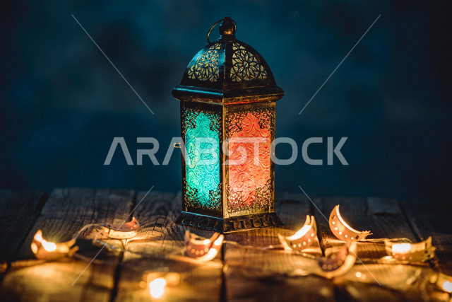 Traditional Arabic Lantern Made of Copper, Ramadan Lighting and Decorations, Celebration and Joy of Ramadan, Decorations and Lights, Wonderful Ramadan Atmosphere, Preparing to Enter the Holy Month of Ramadan