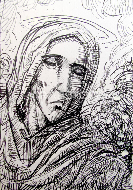 رسمة ابداعية لمرأة كبيرة بالسن ، رسم يدوي، رسم سكيتش ، رسم شخصيات بقلم رصاص