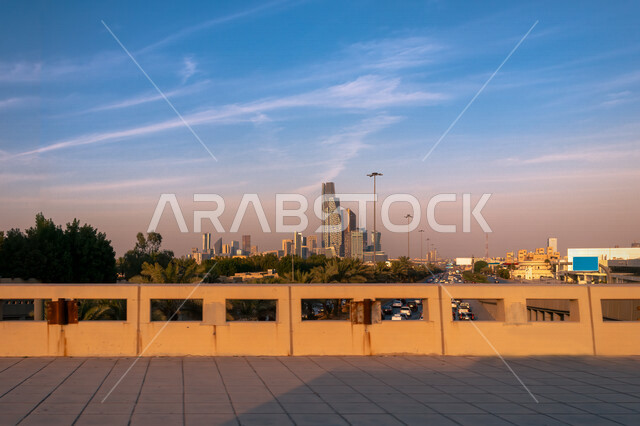 A view of the King Abdullah Financial District (CAFED) in the city of Riyadh in the Kingdom of Saudi Arabia, the towers and skyscrapers, the famous tourist attractions of Riyadh, the architectural art, tourism in Saudi Arabia, the roads and streets of Sau
