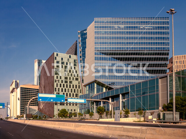 Economic buildings and facilities in the King Abdullah Financial District in Riyadh in the Kingdom of Saudi Arabia, famous landmarks of Riyadh, economic buildings, architectural art