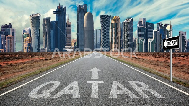 Creative image of Qatar's roads and streets, Qatar's famous tourist attractions, towers and skyscrapers, Qatar towers, tourism in Qatar, architectural art in Qatar