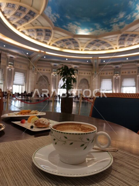 Morning breakfast in one of the luxury hotels in Saudi Arabia, hotel breakfast, morning breakfast, hot drink, cafes and luxury restaurants