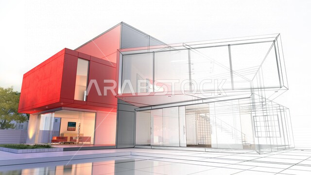 3D floor plan of residential apartment with attractive modern designs, 3D architectural drawing of modern villa, 3D tourist apartments display, modern engineering architecture design