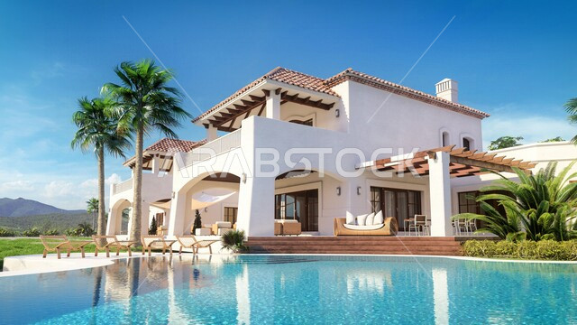 فيلا خارجي مع مسبح صغير ، تصاميم عصرية و جذابة ، ديكورات رائعة ، تصاميم فخمة و جميلة ، شقق سكنية سياحية ، فنادق فاخرة ، أماكن سياحية ترفيهية ، شاليهات سياحية